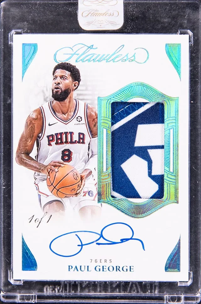 2024-25 Panini Flawless Paul George Vertical Patch Autograph Platinum #VPA-PGP card image