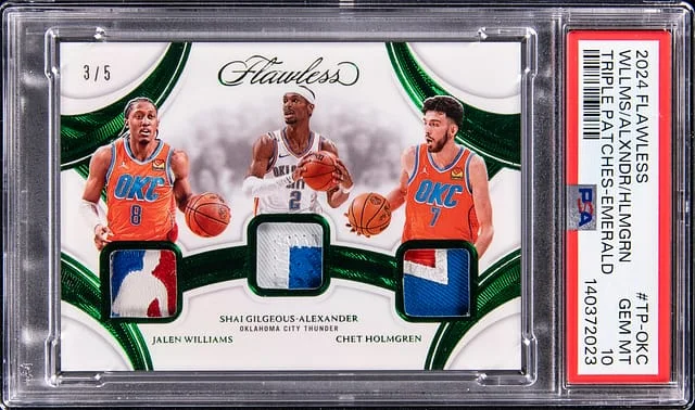2024-25 Panini Flawless Shai Gilgeous-Alexander/Jalen Williams/Chet Holmgren Triple Patches Emerald #TP-OKC card image