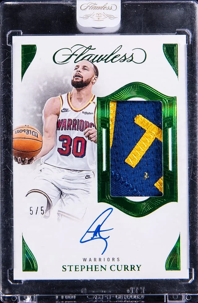 2024-25 Panini Flawless Stephen Curry Vertical Patch Autograph Emerald #VPA-SCW card image