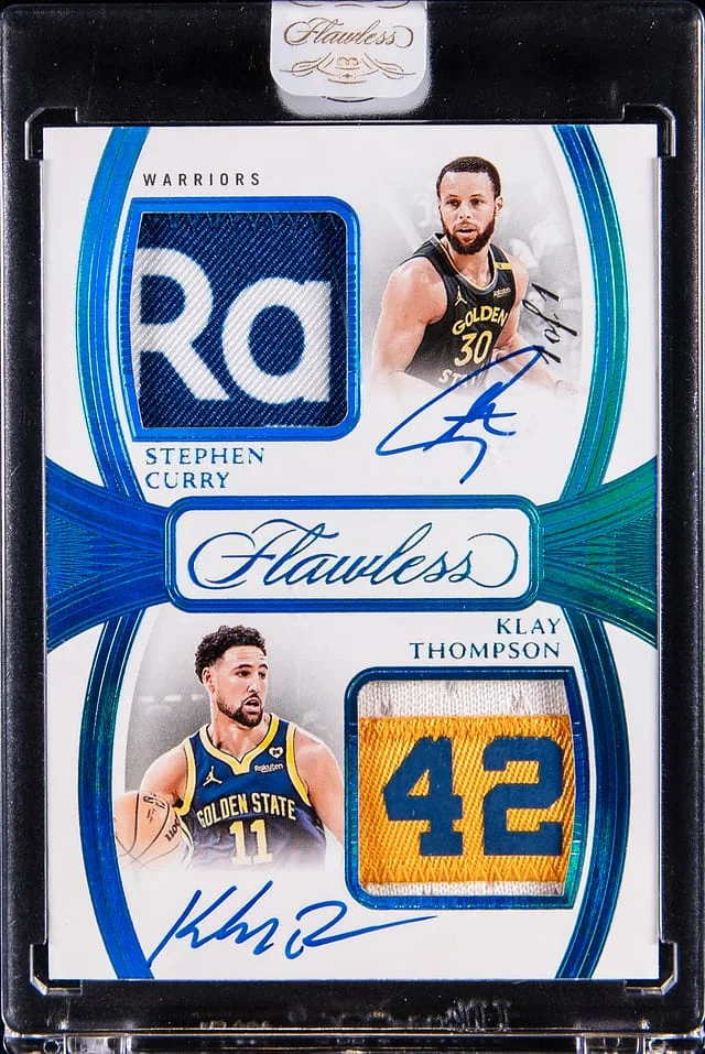 2024-25 Panini Flawless Stephen Curry/Klay Thompson Dual Patch Autographs Platinum #DPA-SPB card image