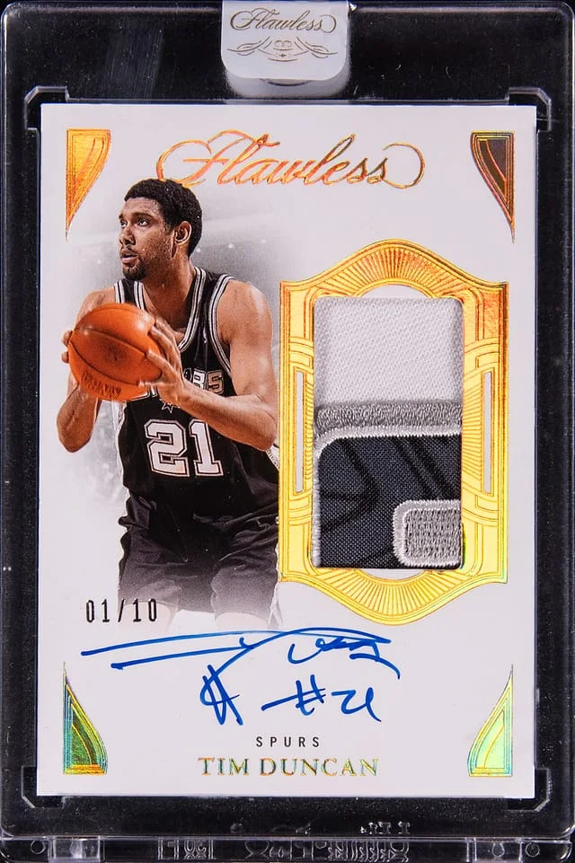 2024-25 Panini Flawless Tim Duncan Vertical Patch Autographs Gold #VPA-TDS card image