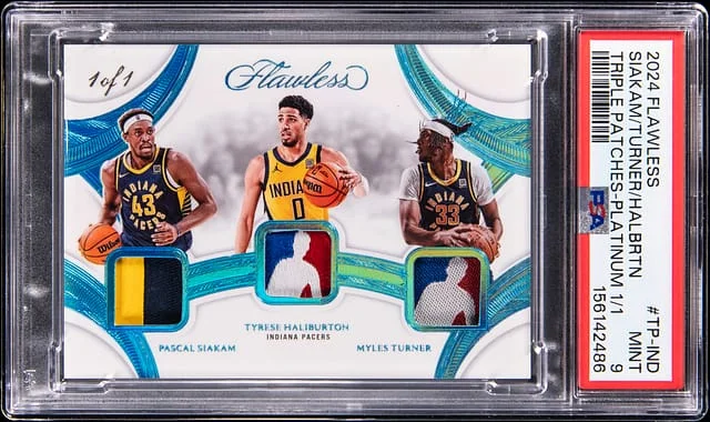 2024-25 Panini Flawless Tyrese Haliburton/Pascal Siakam/Myles Turner Triple Patches Platinum #TP-IND card image