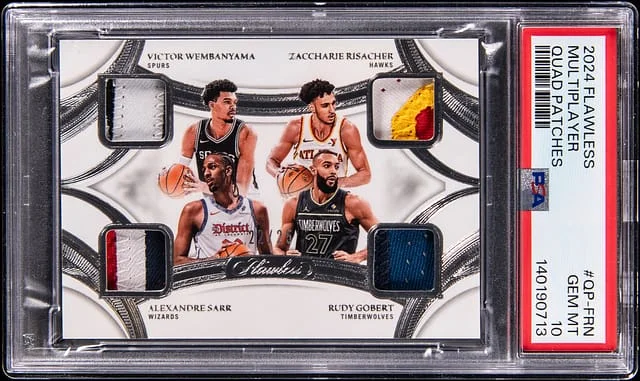 2024-25 Panini Flawless Victor Wembanyama/Zaccharie Risacher/Alexandre Sarr/Rudy Gobert Quad Patches #QP-FRN card image