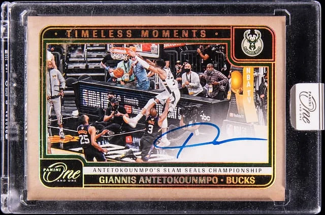 2024-25 Panini Giannis Antetokounmpo One & One Timeless Moments Autograph #TMA-GIA card image