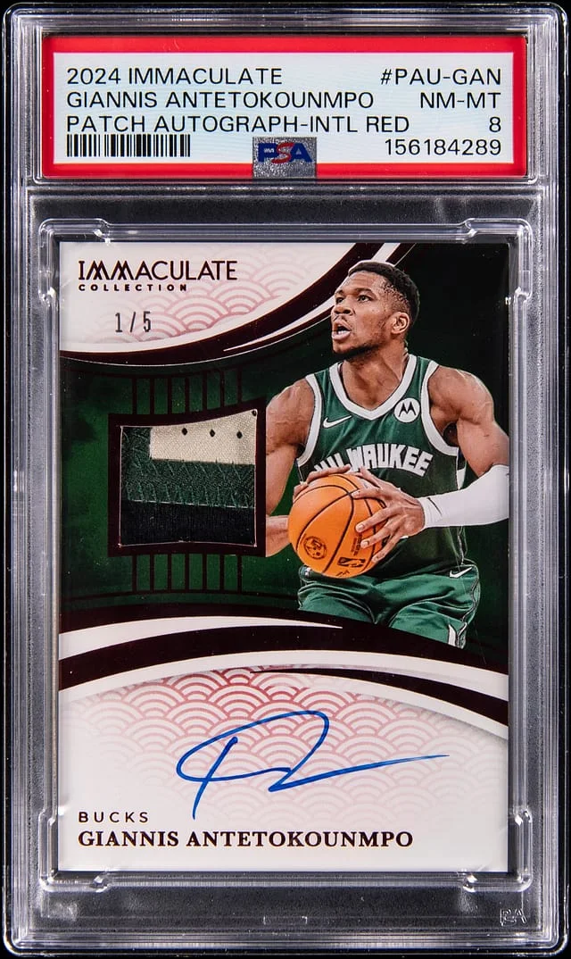 2024-25 Panini Immaculate Giannis Antetokounmpo Patch Autograph International Red #PAU-GAN card image