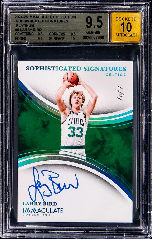 2024-25 Panini Immaculate Larry Bird Sophisticated Signatures Platinum #8 card image