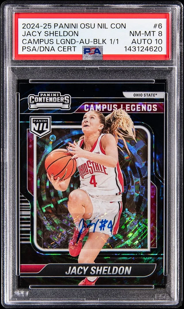2024-25 Panini Jacy Sheldon Rokie Ohio State University Nil Contenders Campus Legends Autograph Black #6 card image