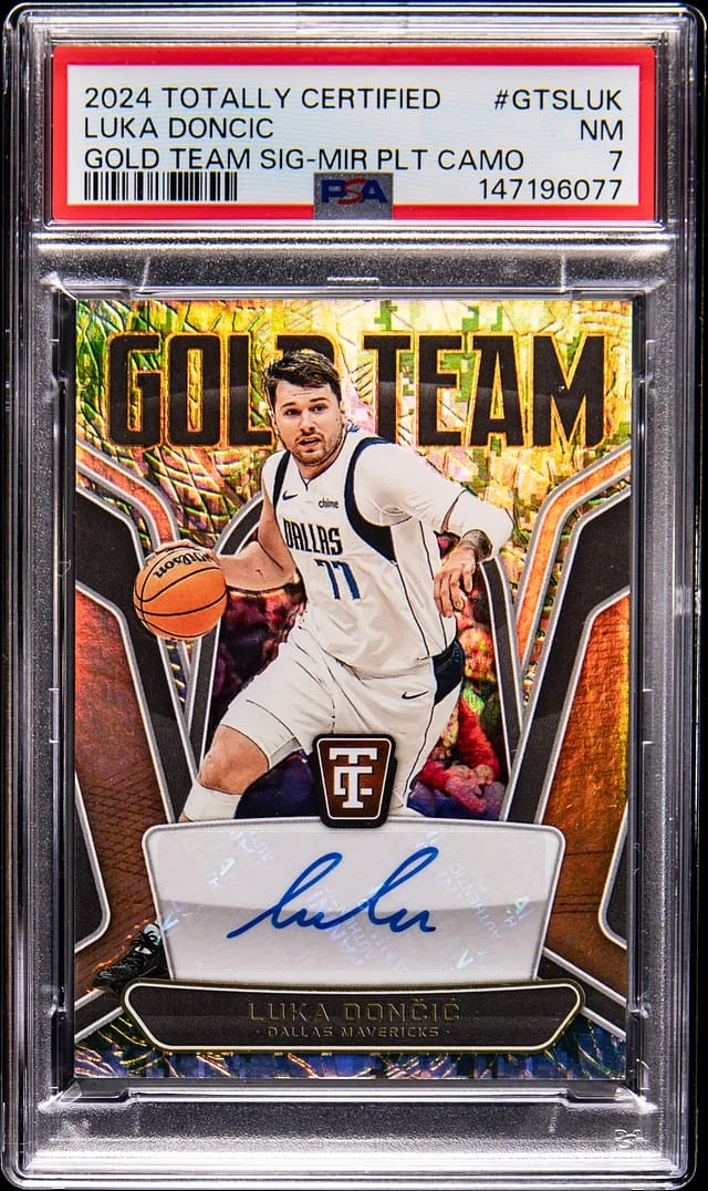 2024-25 Panini Luka Doncic Totally Certified Gold Team Signatures Camo Platinum Mirror #GTS-LUK card image