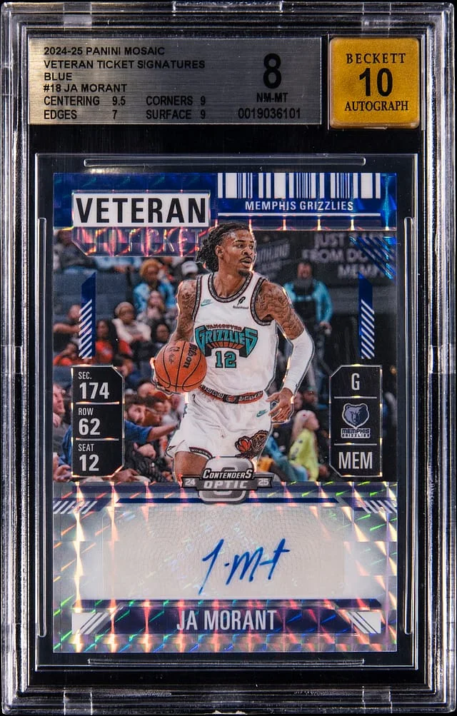 2024-25 Panini Mosaic Ja Morant Veteran Ticket Signatures Blue #18 card image