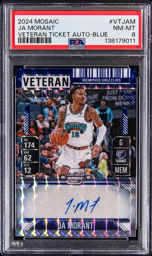 2024-25 Panini Mosaic Ja Morant Veteran Ticket Autographs Blue #VT-JAM card image
