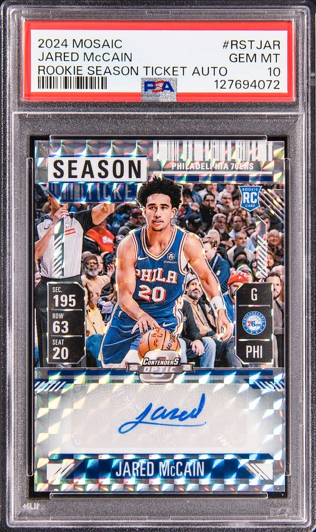 2024-25 Panini Mosaic Jared McCain Season Ticket Autograph #EST-JAR card image