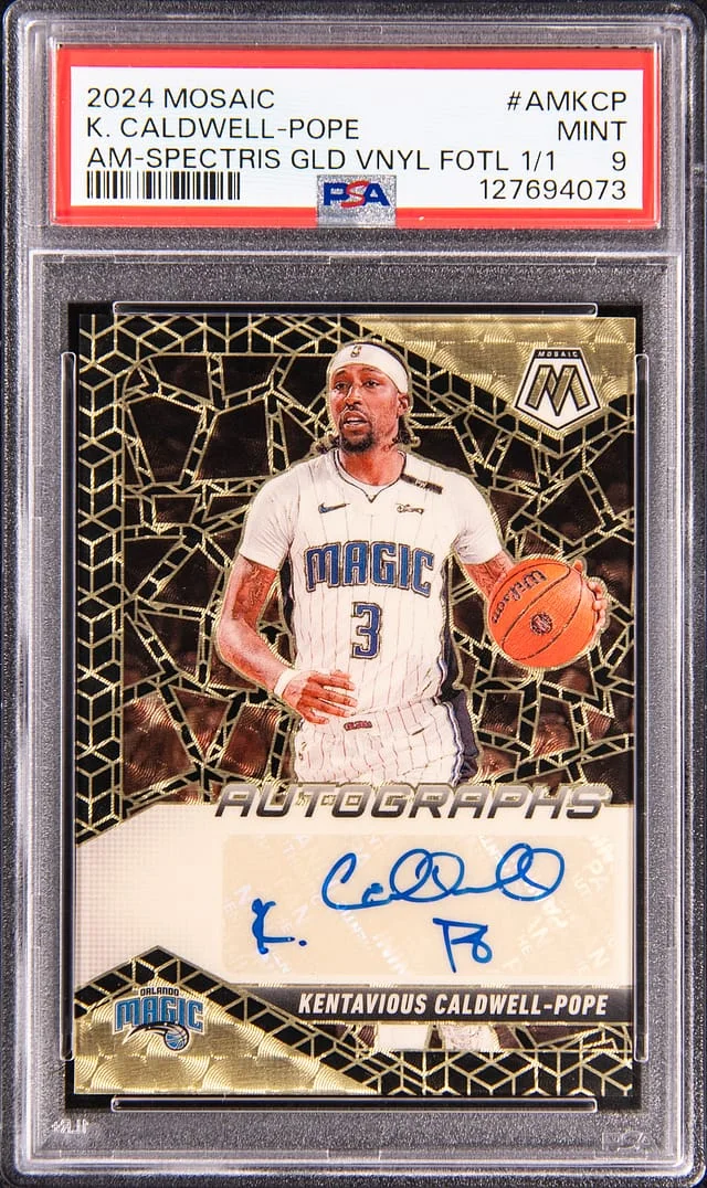 2024-25 Panini Mosaic Kentavious Caldwell-Pope Autographs Mosaic Spectrums Gold Vinyl First Off The Line (FOTL) #AM-KCP card image