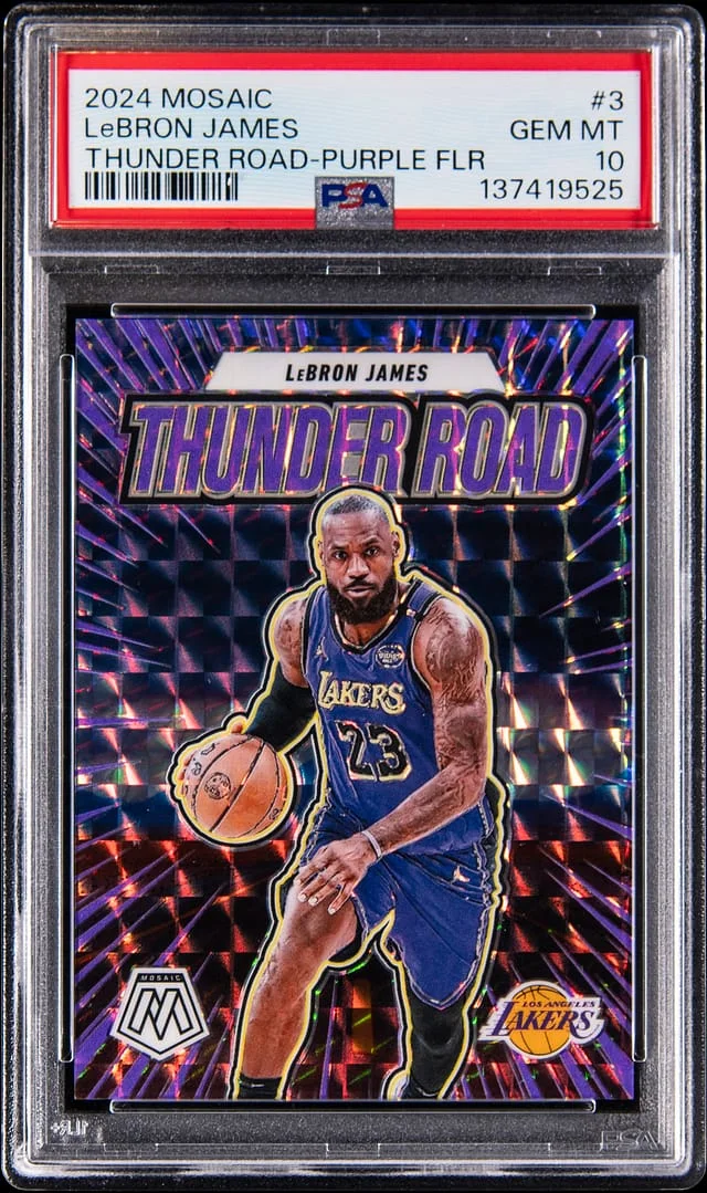2024-25 Panini Mosaic LeBron James Thunder Road Purple Flare #3 card image