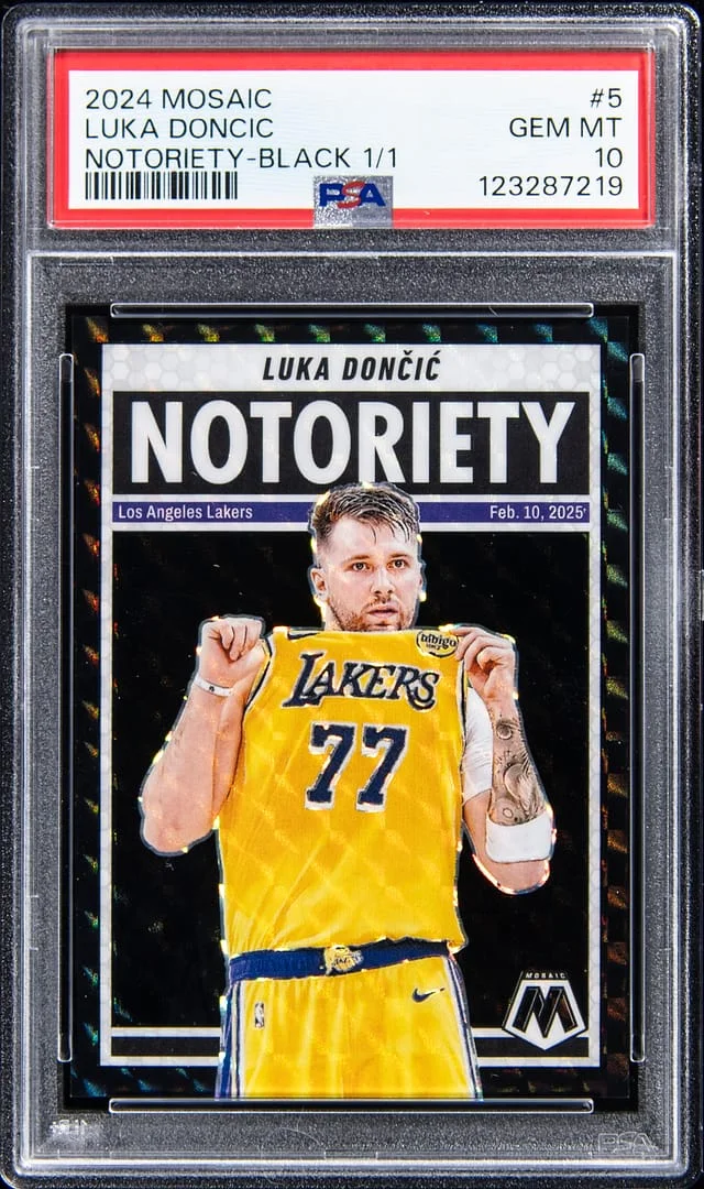 2024-25 Panini Mosaic Luka Doncic Notoriety Black Finite Prizm #5 card image