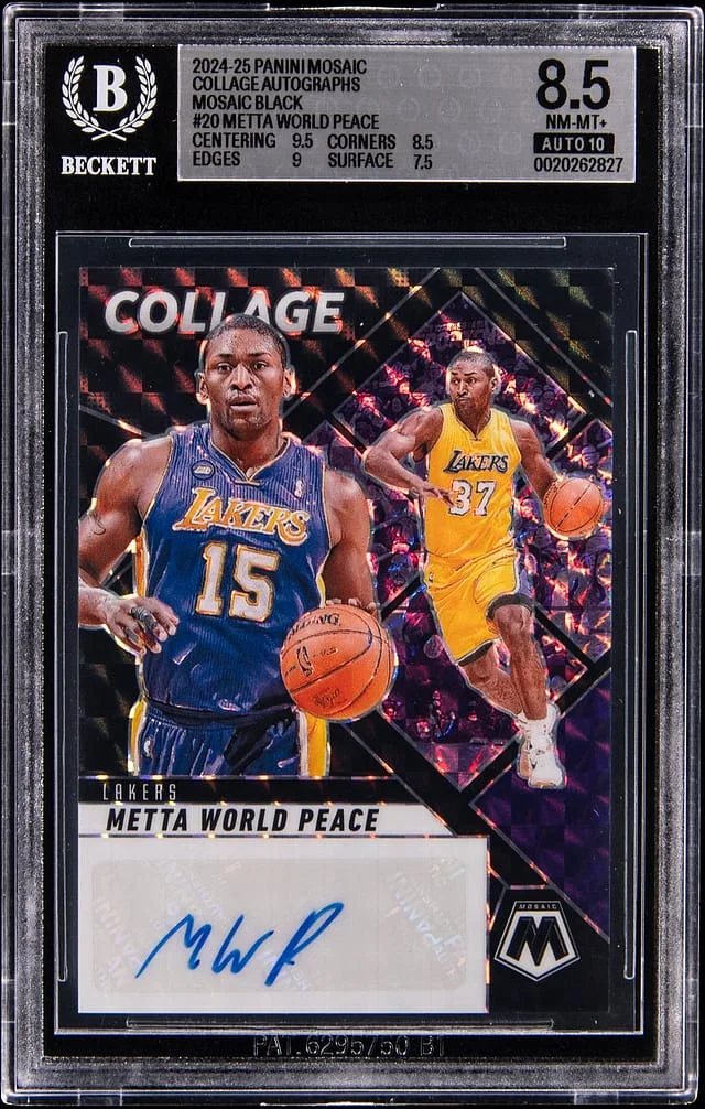 2024-25 Panini Mosaic Metta World Peace Collage Autographs Mosaic Black #20 card image