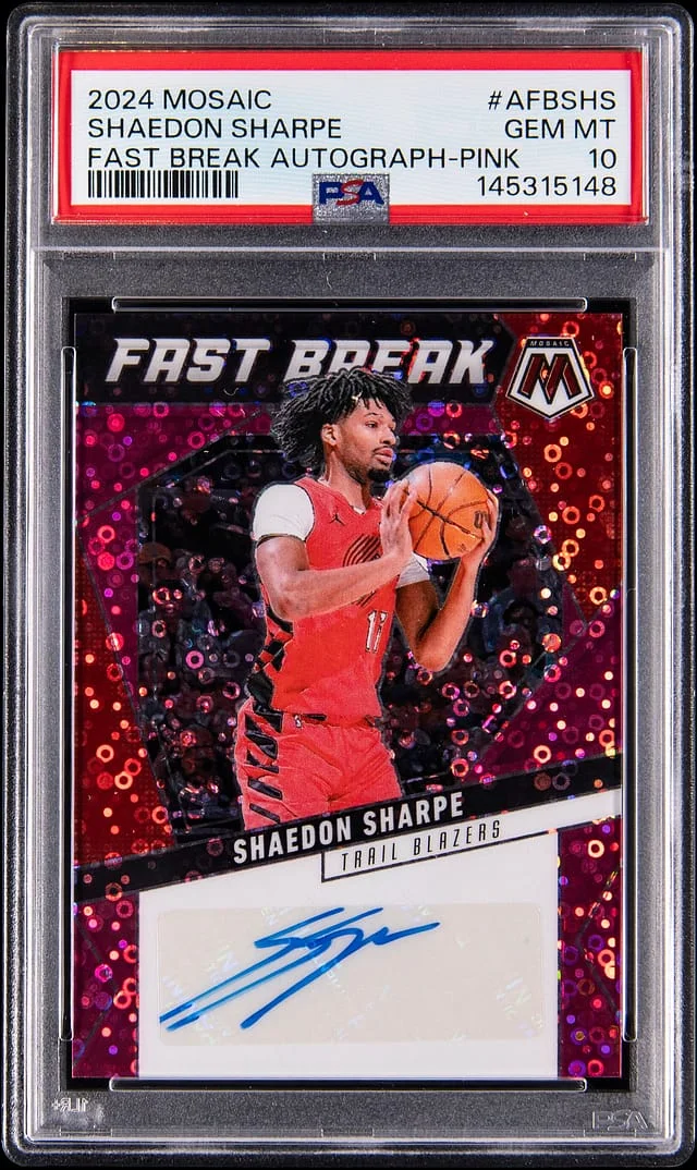 2024-25 Panini Mosaic Shaedon Sharpe Fast Break Autograph Pink #AFB-SHS card image