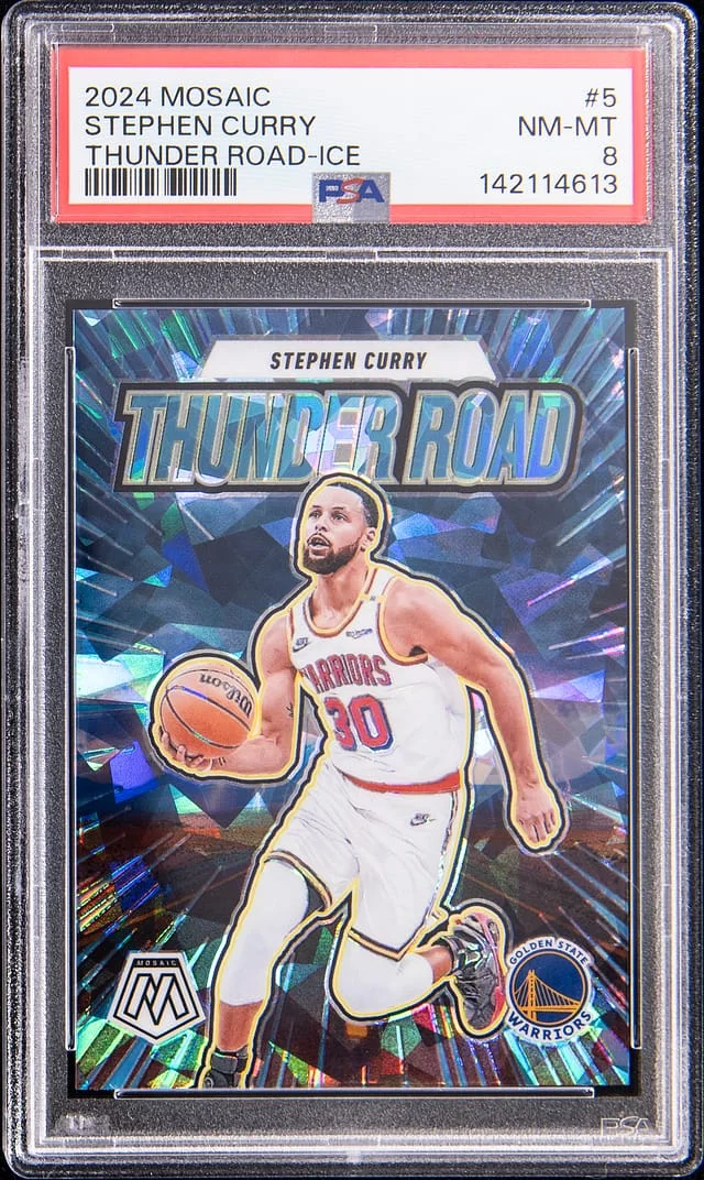 2024-25 Panini Mosaic Stephen Curry Thunder Road Ice #5 card image