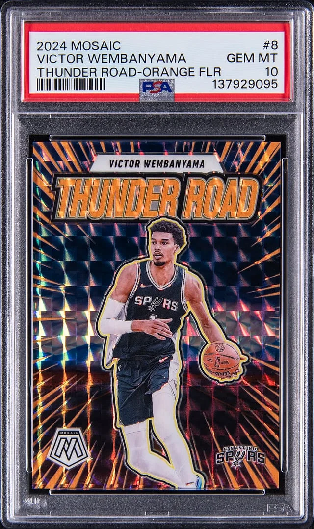 2024-25 Panini Mosaic Victor Wembanyama Thunder Road Orange Fluorescent #8 card image