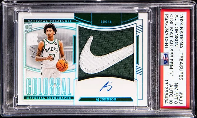 2024-25 Panini National Treasures AJ Johnson Colossal Material Autograph Sapphire #CMA-AJJ card image