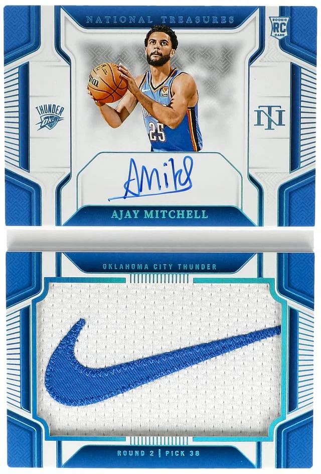 2024-25 Panini National Treasures Ajay Mitchell Jumbo Jersey Signatures Booklet Prime Brand Logo #RJB-MIT card image