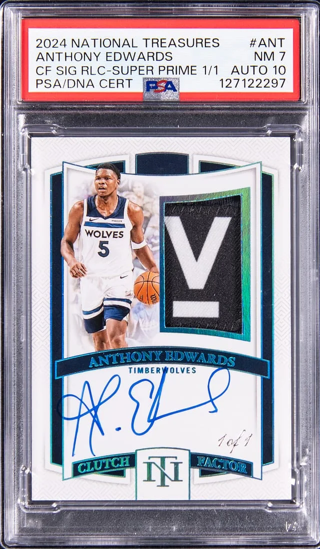 2024-25 Panini National Treasures Anthony Edwards Clutch Factor Signatures Super Prime #CFS-ANT card image