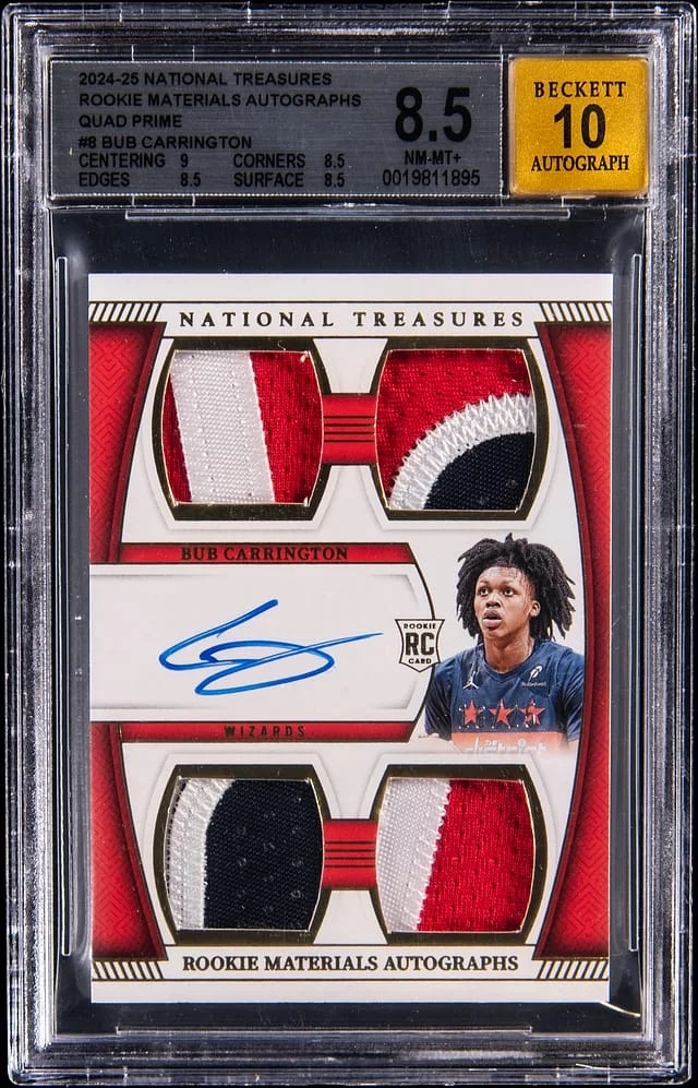 2024-25 Panini National Treasures Bub Carrington Material Autographs Quad Prime #RMQ-BUB card image
