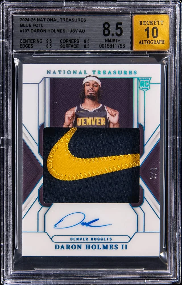 2024-25 Panini National Treasures Daron Holmes II Blue First Off the Line #107 card image