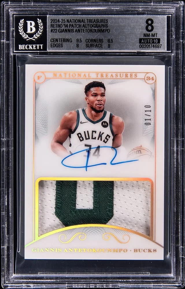 2024-25 Panini National Treasures Giannis Antetokounmpo Retro '14 Patch Autographs #RTO-GIA card image