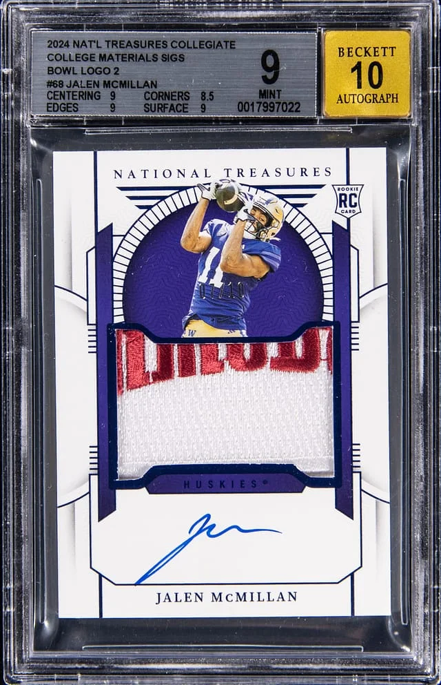 2024-25 Panini National Treasures Jalen McMillan Collegiate College Materials Signatures-Bowl Logo 2 #68 card image