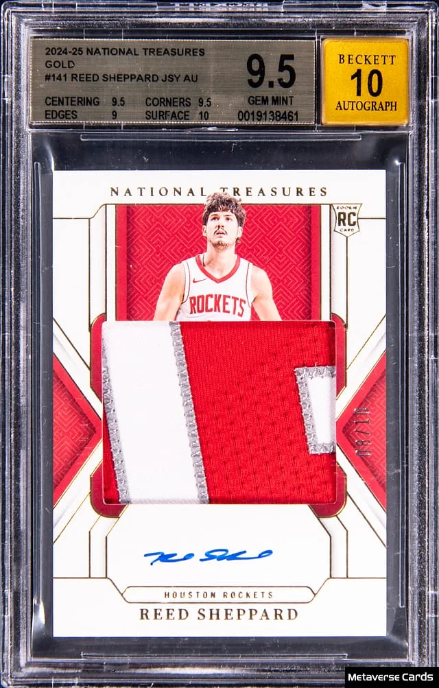 2024-25 Panini National Treasures Reed Sheppard Patch Autograph (RPA) Gold #141 card image