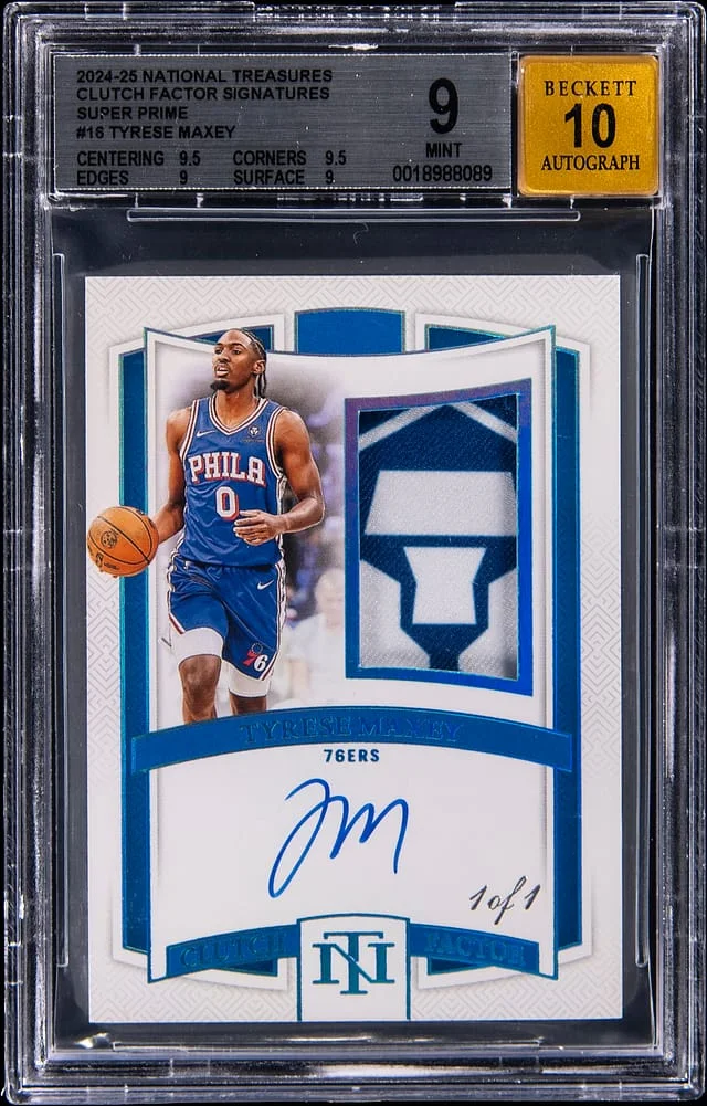 2024-25 Panini National Treasures Tyrese Maxey Clutch Factor Signatures Super Prime #CFS-MAX card image