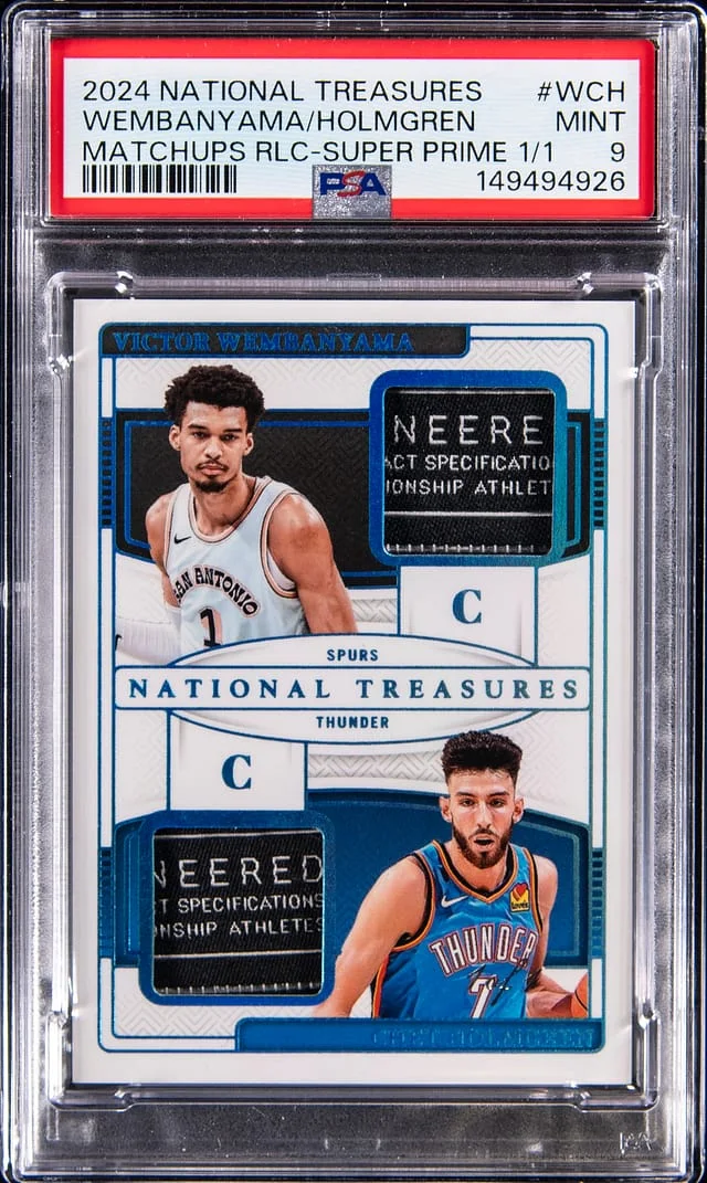 2024-25 Panini National Treasures Victor Wembanyama/Chet Holmgren Matchups Relic Super Prime #MAT-WCH card image