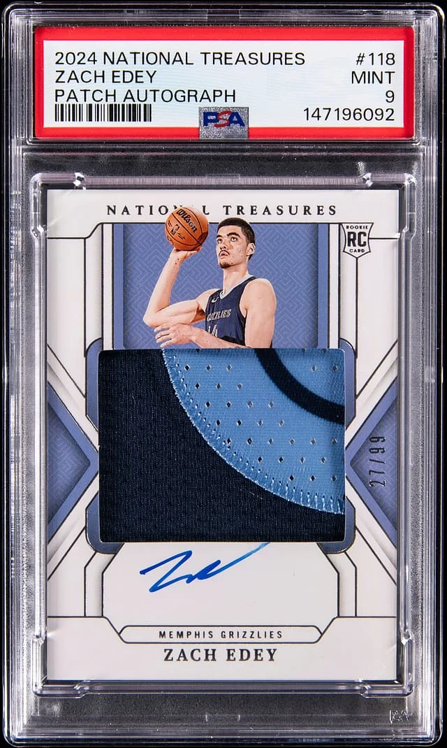 2024-25 Panini National Treasures Zach Edey Patch Autograph #118 card image
