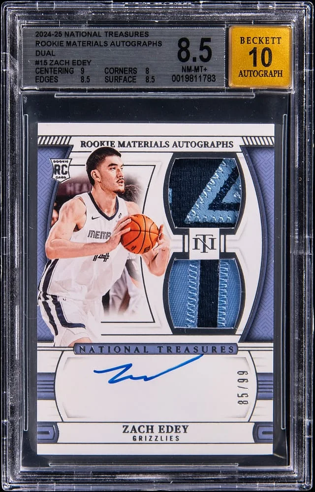 2024-25 Panini National Treasures Zach Edey Materials Autographs Dual #RMD-EDY card image