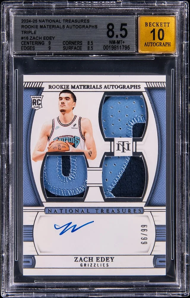 2024-25 Panini National Treasures Zach Edey Materials Autographs Triple #RMT-EDY card image