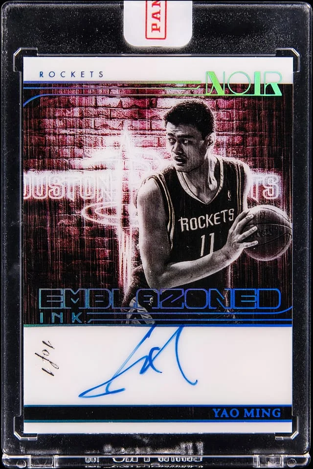 2024-25 Panini Noir Yao Ming Emblazoned Ink Platinum #EBI-YAO card image