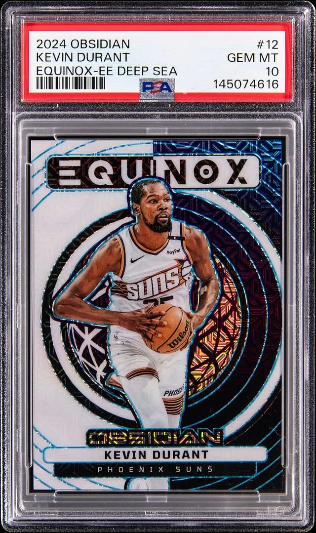 2024-25 Panini Obsidian Kevin Durant Equinox Electric Etch Blue Sea #12 card image