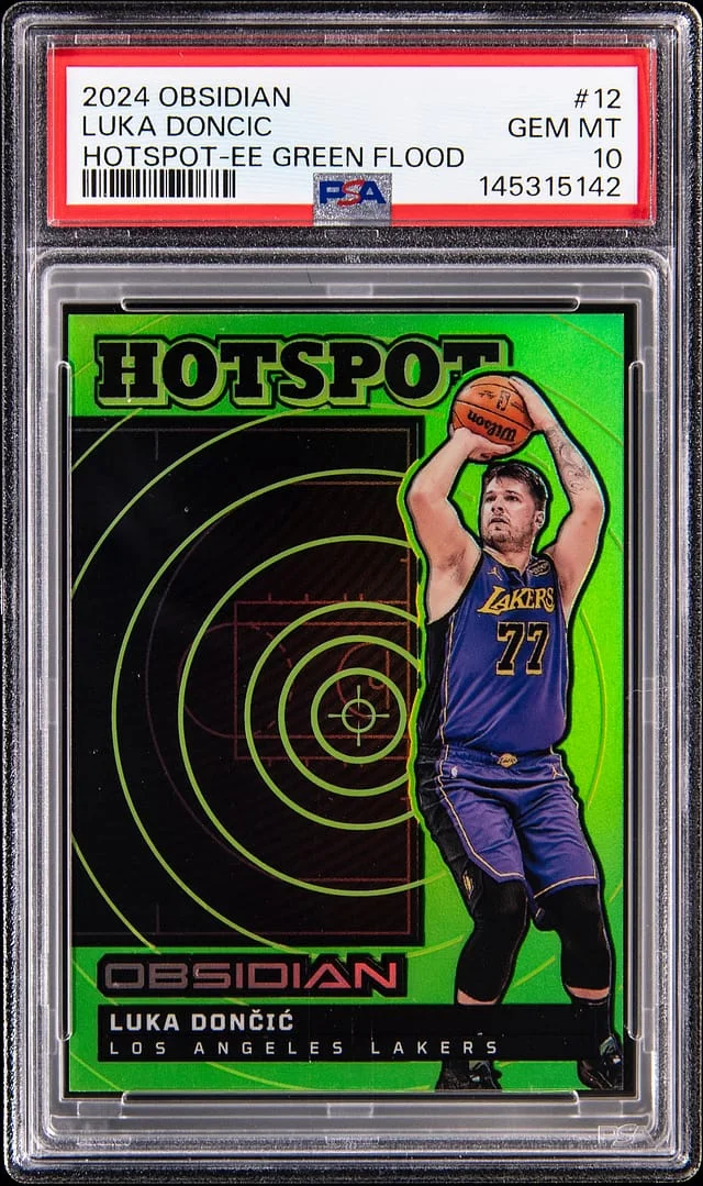 2024-25 Panini Obsidian Luka Doncic Hotspot Electric Etch Green Flood #12 card image