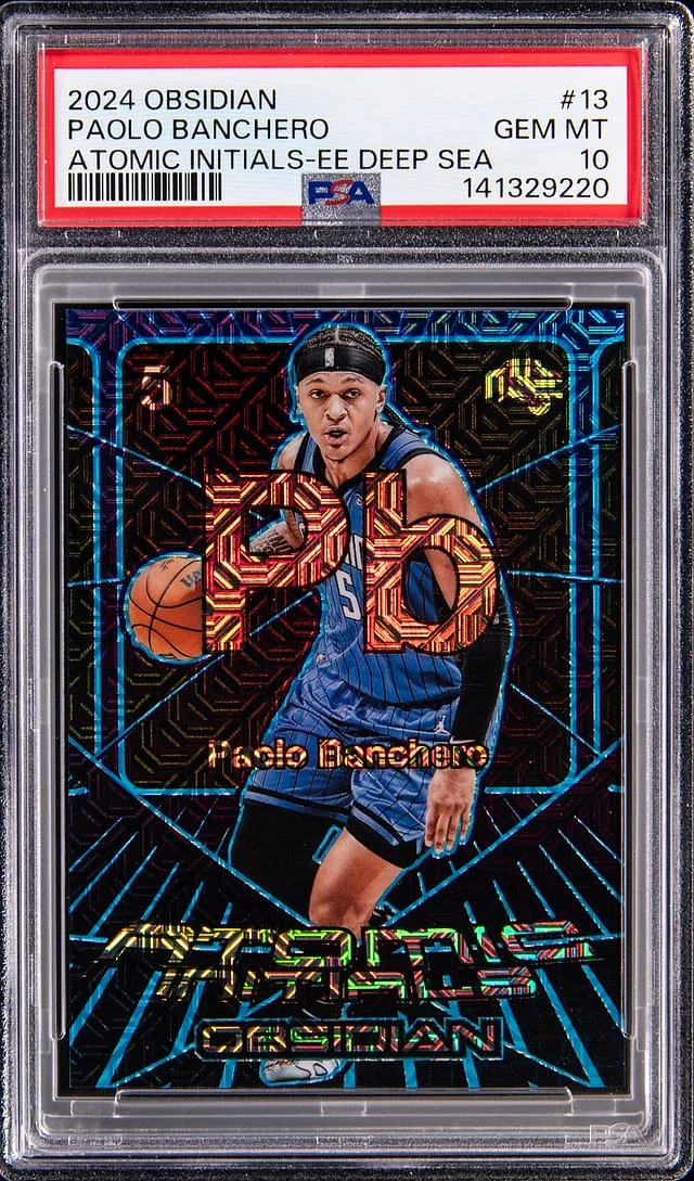 2024-25 Panini Obsidian Paolo Banchero Atomic Initials Electric Etch Deep Sea #13 card image