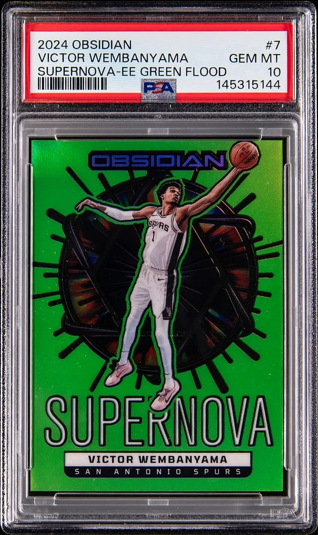 2024-25 Panini Obsidian Victor Wembanyama Supernova Electric Etch Green Flood #7 card image