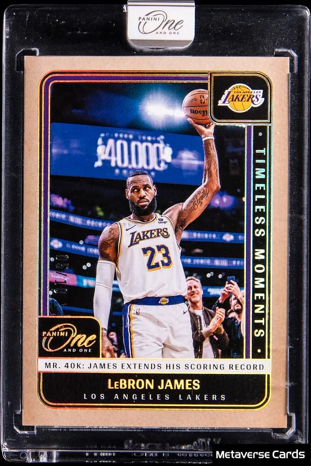 2024-25 Panini One and One LeBron James - Panini Encased Timeless Moments Gold #TM-LBJ card image