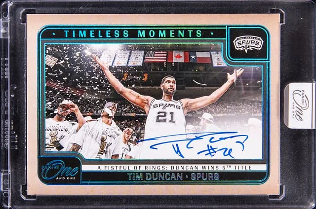 2024-25 Panini One and One Tim Duncan Timeless Moments Autographs Platinum #TMA-DUN card image
