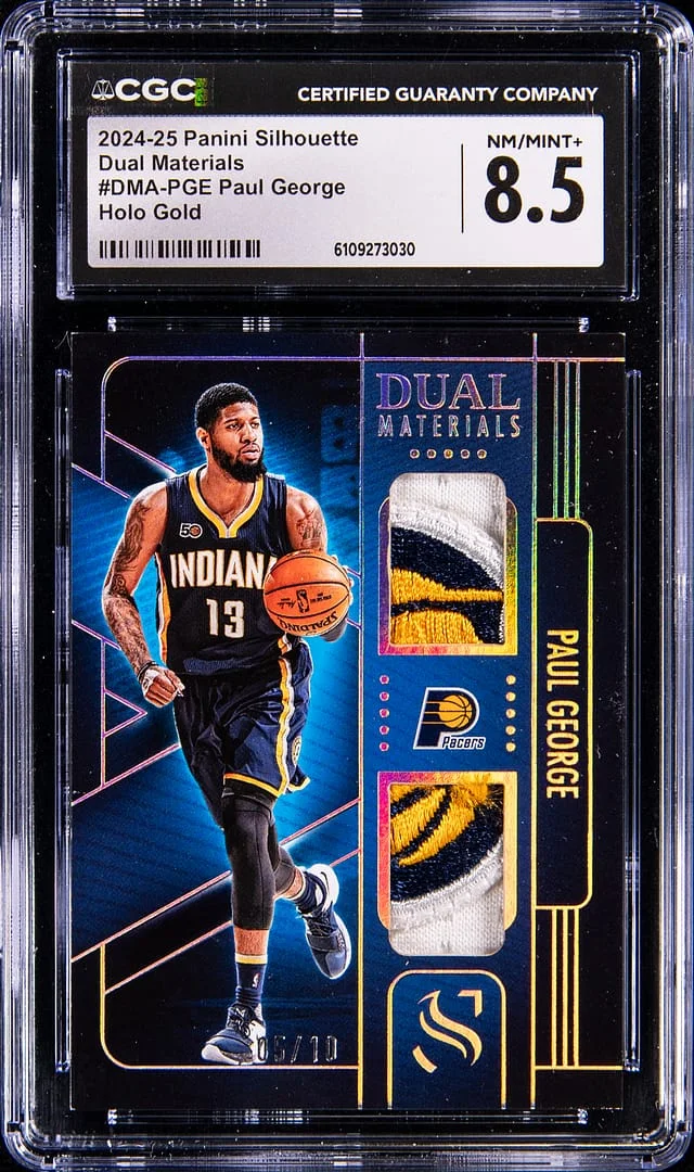 2024-25 Panini Paul George Silhouette Dual Materials Holo Gold #DMA-PGE card image