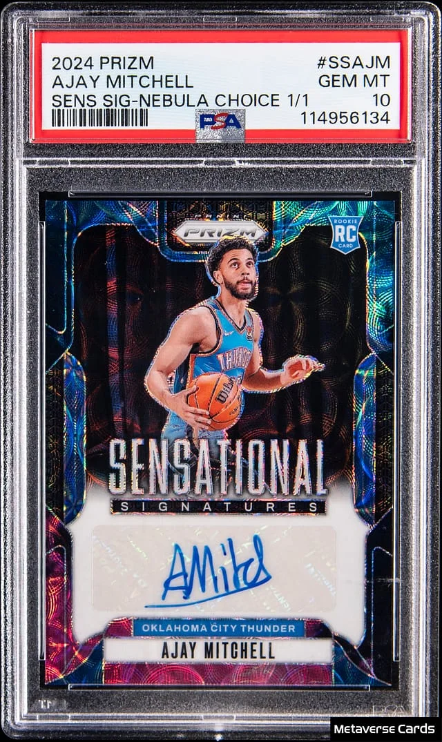 2024-25 Panini Prizm Ajay Mitchell Sensational Signatures Nebula Choice Prizm #SS-AJM card image