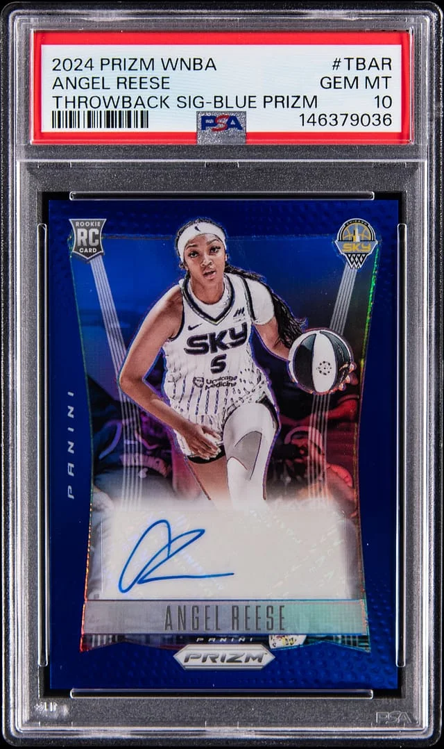 2024-25 Panini Prizm Angel Reese WNBA Throwback Signatures Blue Prizm #TB-AR card image