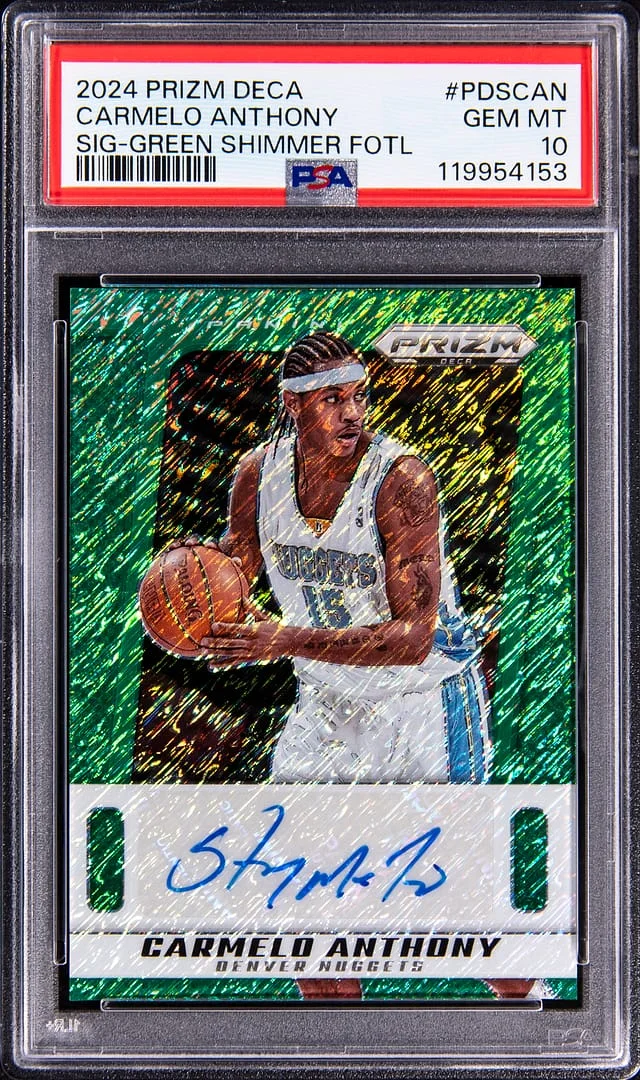 2024-25 Panini Prizm Carmelo Anthony Deca Signatures Green Shimmer FOTL #PDS-CAN card image