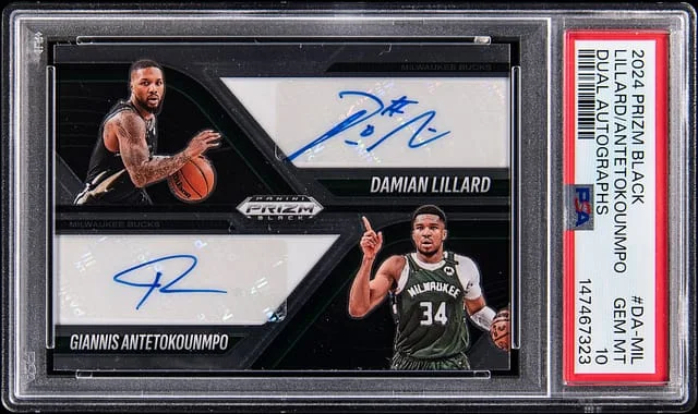 2024-25 Panini Prizm Damian Lillard/Giannis Antetokounmpo Black Dual Autographs #DA-MIL card image