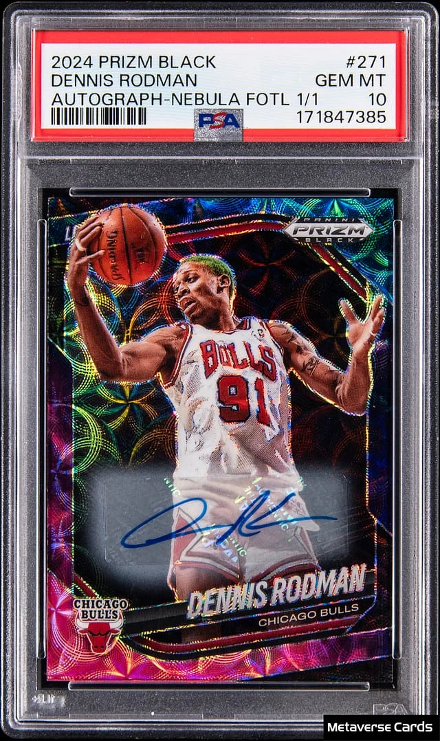 2024-25 Panini Prizm Dennis Rodman Black Autographs Nebula 1st Off the Line (FOTL) Prizm #271 card image