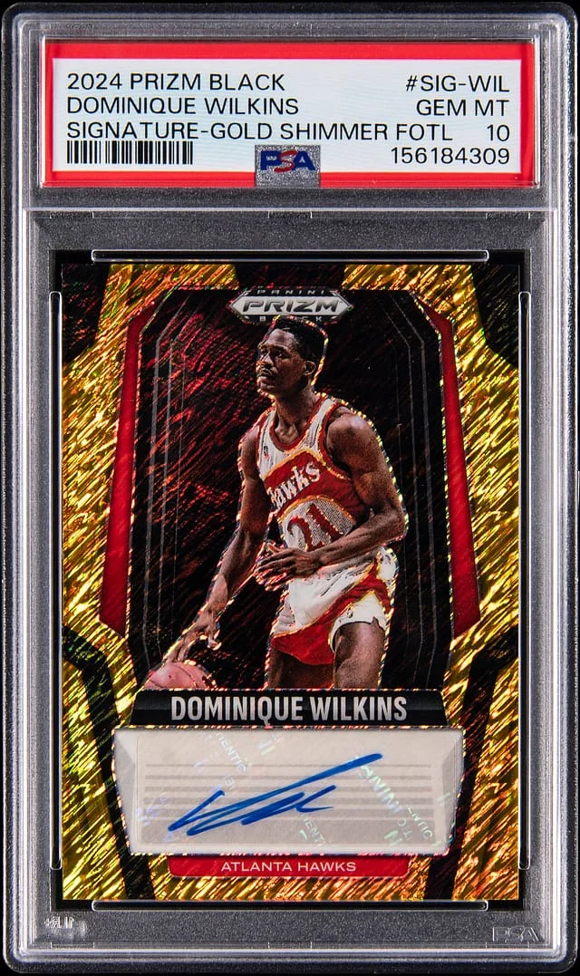 2024-25 Panini Prizm Dominique Wilkins Black Signature Gold Shimmer FOTL #SIG-WIL card image