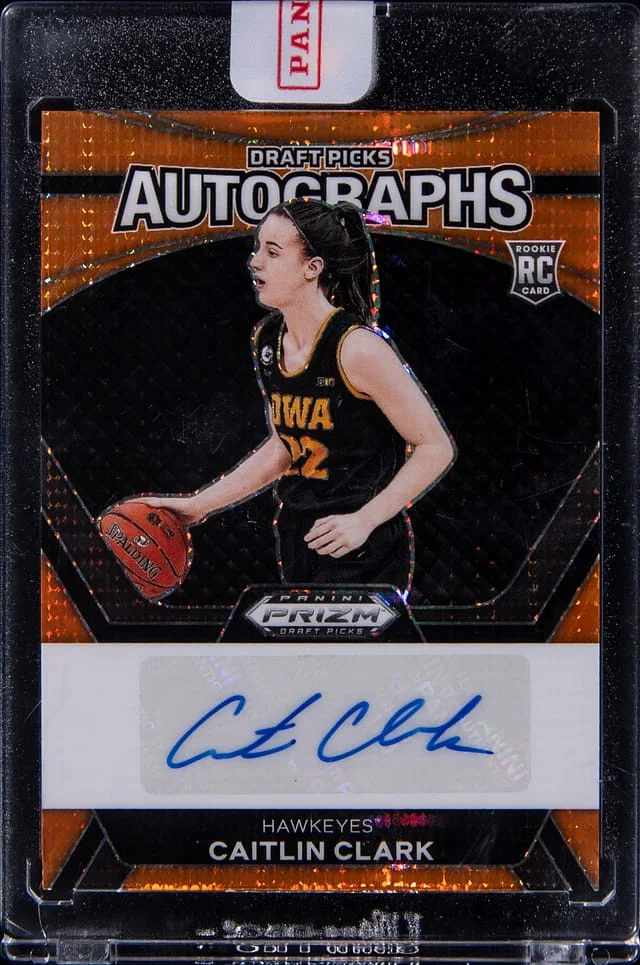 2024-25 Panini Prizm Draft Picks Caitlin Clark Autograph Orange Pulsar Prizm #DPA-CCK card image